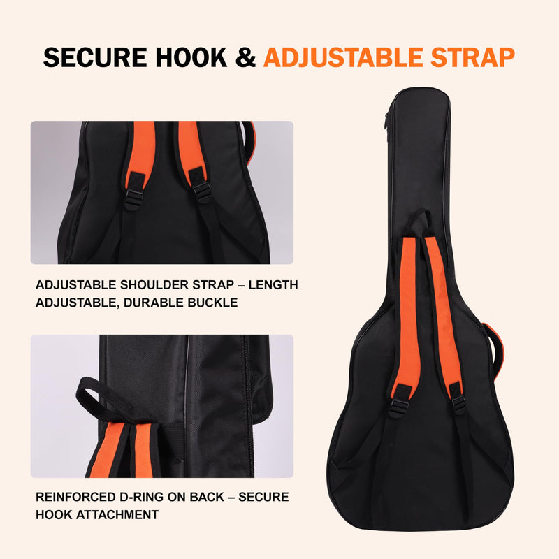 Acoustic Guitar Gig Bag Fits 40 41 42 Inch, 0.5 Inch Thick Padded for Enhanced Protection, 600D Waterproof Nylon, Soft Guitar Backpack Case with Neck Fixed Strap & Adjustable Shoulder Straps Orange (0.5 Inch)