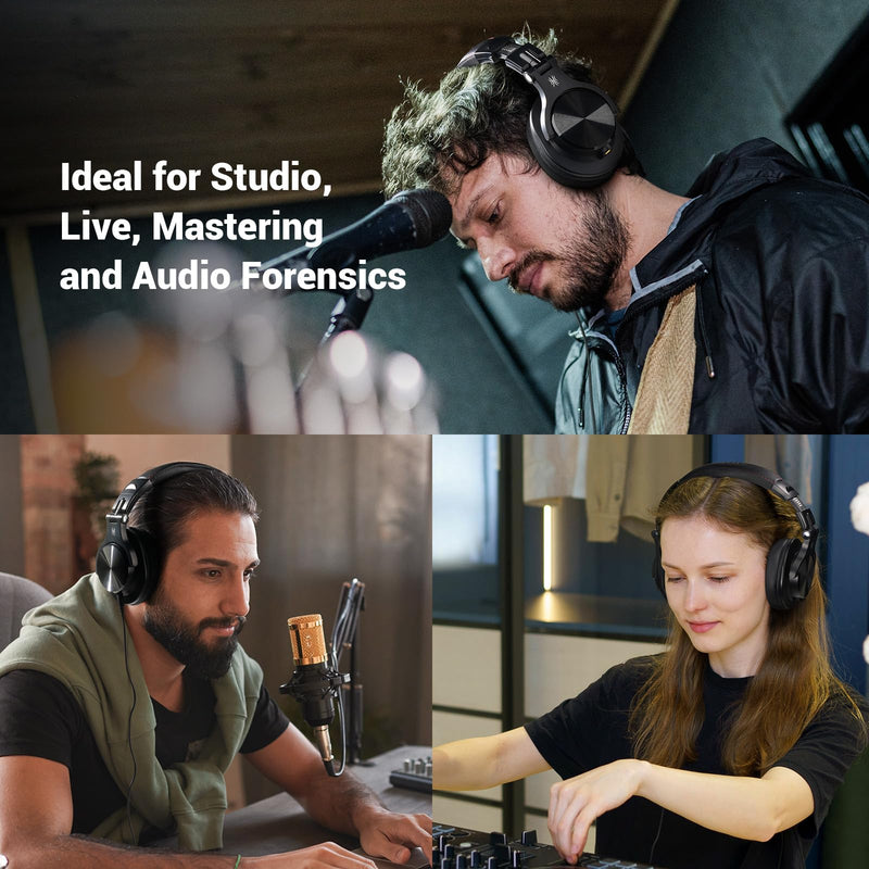 OneOdio A70 Bluetooth Over-Ear Headphones, Hi-Res Wired DJ Studio - Black | Wireless over-ear headphones with 72H playtime, 3.5mm/6.35mm wired jacks for studio monitoring, mixing, guitar, amp and PC