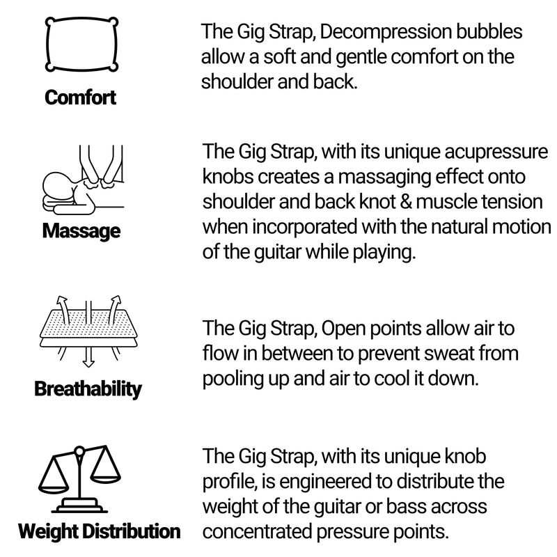 GIG STRAP PRO: World's Most Advanced Universal Guitar Strap Pad w/Patented acupressure technology, relieves shoulder & back pain, black