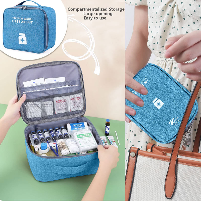 Seasboes Pack of 2 Medicine Bag, Large Capacity Emergency Bag, Medicine Bag, Empty First Aid Bag, Waterproof Medicine Storage Bag for Home, Travel, Office (Large + Small), sky blue, Casual