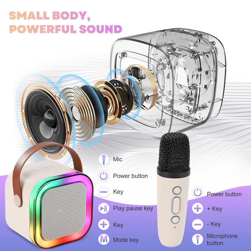 Mini Karaoke Machine for Kids, Portable Bluetooth Speaker with 2 Wireless Microphones,Christmas and Birthday Gifts Suitable for Girls Aged 4 to 12(White) white