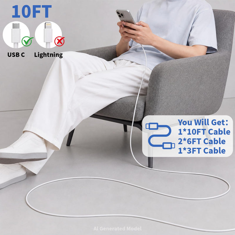 Apple 17e Fast Charging Block,[Apple MFi Certified]45W Dual Port iPhone Charger Fast Charging Plug & 4 Pack 60W USB C Cable Cord[3/6/6/10FT]for iPhone 17/17 Pro/17 Air/16/16 e/16 Pro/16 Plus/15/15 Pro Whitte