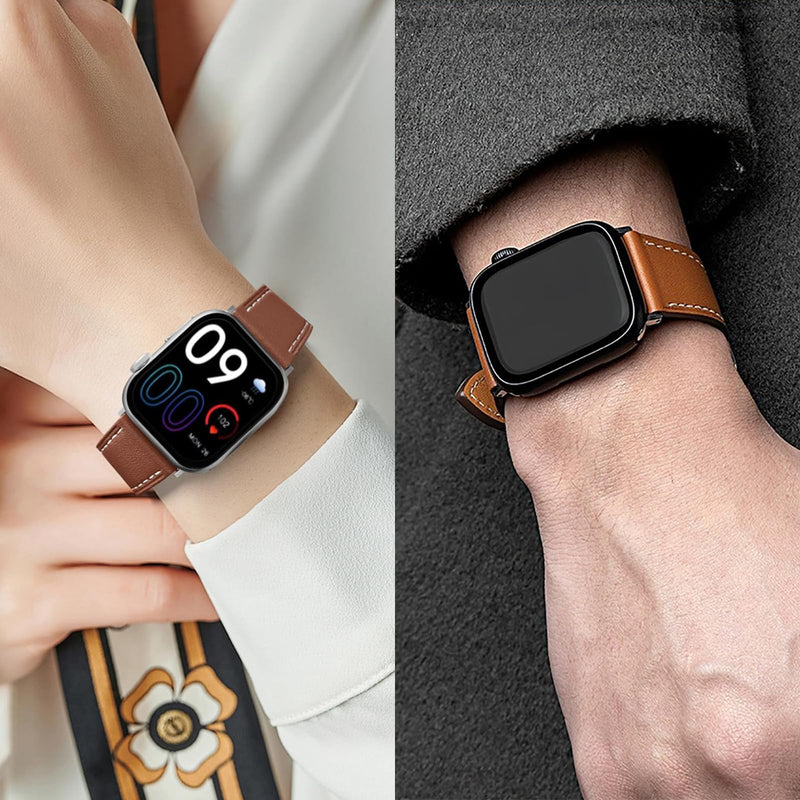 2 Pack Leather Band(Pink,Brown) Compatible with Apple Watch Bands for Women Men 49/46/45/44/42/41/40/38mm, Soft Leather Replacement Strap for iWatch Ultra SE Series 10 9 8 7 6 5 4 3 2 1