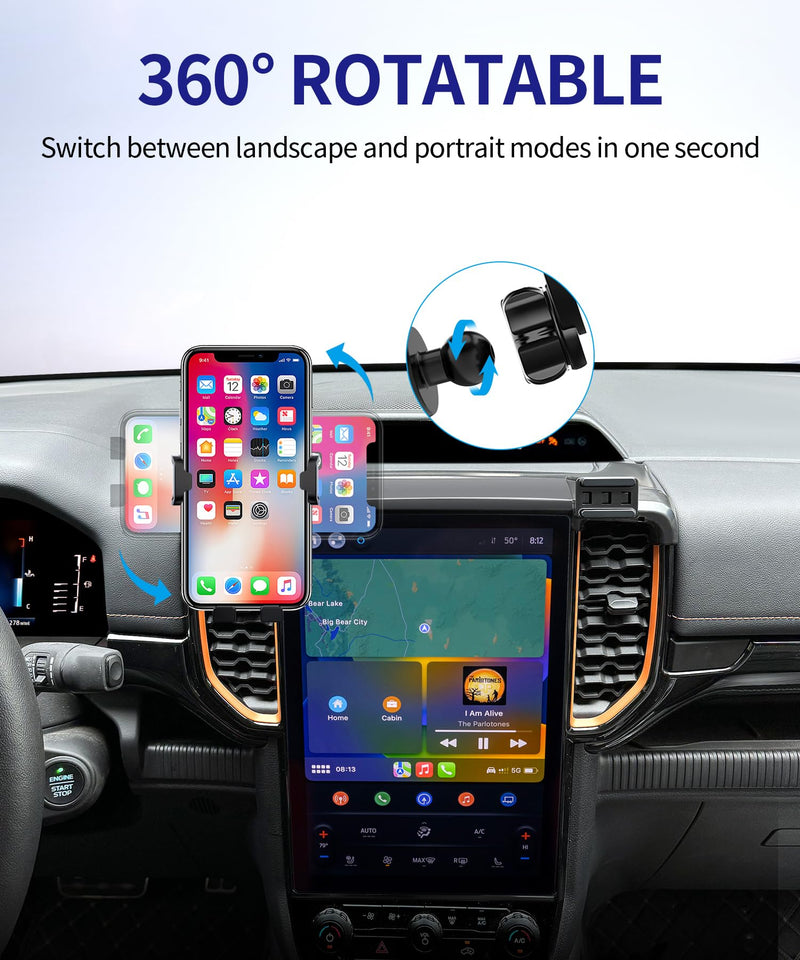Auto Clamp Car Phone Holder for Ford Ranger 2024-2026, 12" Screen Mount | Universal Mechanical Clip Cell Phone Mount Accessories Fit iPhone Android,Automobile Cradle GPS Dashboard Navigation Bracket