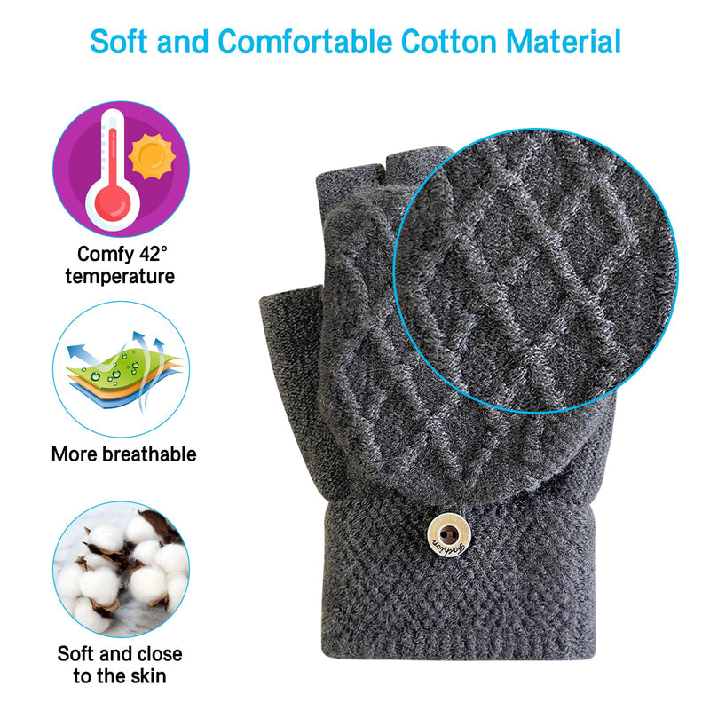 Women's & Men's USB Heated Gloves Mitten Full & Half Fingerless Winter Hands Warmer Laptop Gloves Pure Grey