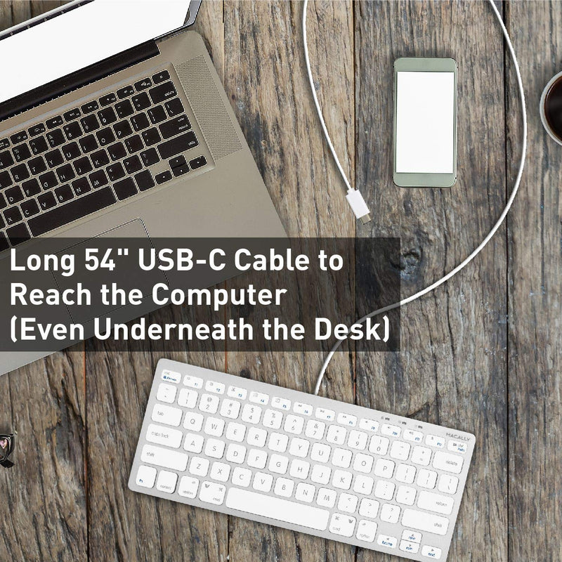 Macally Small USB C Keyboard - Plug & Play Compatible Apple Wired Keyboard for Mac Mini, MacBook Pro/Air, iMac, Windows, iPad, Chromebook with USB C Port - Compact & Mini USB Type C Keyboard