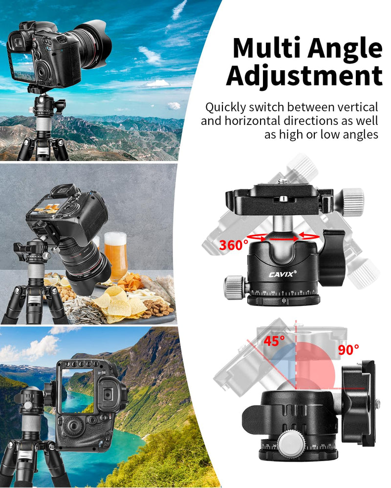 Low Profile Ball Head, CAVIX H-29S Camera Tripod Head Metal Ball Head with Arca Swiss Quick Release Plate Bubble Level Load Capacity 22 Lbs/10kg… Ball Dia. 29mm