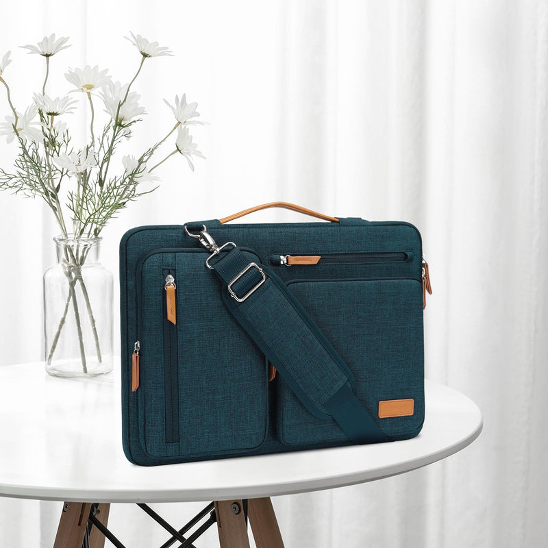 MOSISO 360 Protective Laptop Shoulder Bag,15-15.6 inch Computer Bag Compatible with MacBook Pro 16, HP, Dell, Lenovo, Asus Notebook,Side Open Messenger Bag with 4 Zipper Pockets&Handle, Teal Green 16 inch