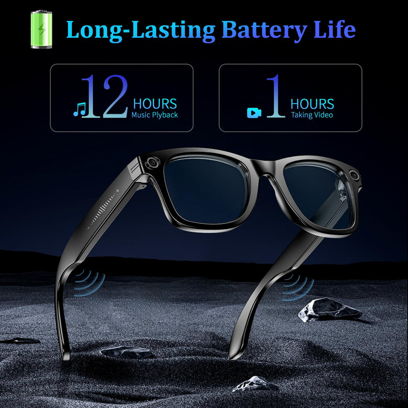AI Smart Glasses with 8MP Camera, 1080P Video & HD Photo, Bluetooth Audio, AI Voice Assistant, Real-Time Translation, Object Recognition, Noise-Cancel Calls, Photochromic +2 Sunglasses Lenses Black