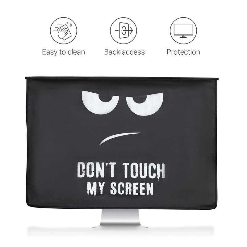 kwmobile Cover Compatible with 24-26" Monitor - with Extra Storage - Don't Touch My Screen White/Black Don't Touch My Screen white / black