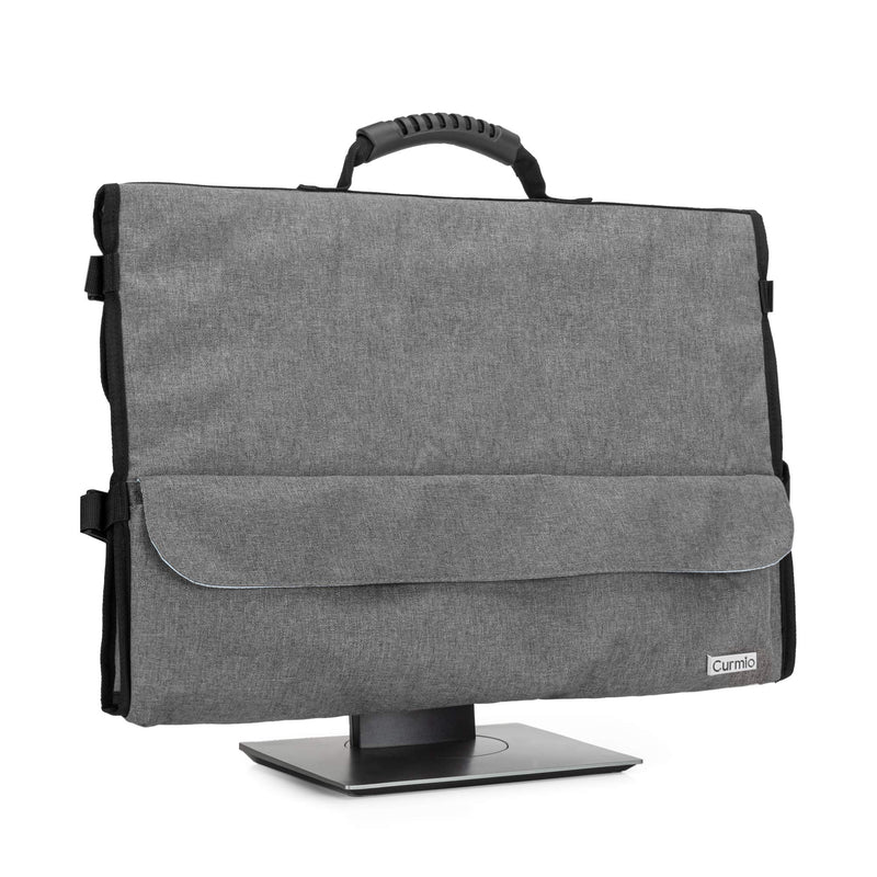 CURMIO Computer Monitor Carrying Case for 24 Inch Monitor, Computer Screen Dust Cover with Rubber Handle and Pockets, Gray (Patented Design)