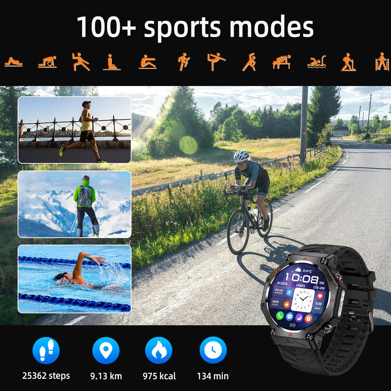 SW8(Black) 1.39" Stylish Smartwatch for Men, Bluetooth Calling, AI Voice Assistant, 107 Sport Modes, 3ATM Waterproof, Fashionable Design, Compatible with Android/iOS Black