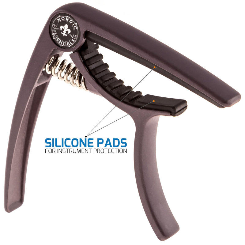 Guitar Capo Deluxe for Acoustic Guitars, Ukulele, Banjo, Mandolin, Bass - Made of Premium Quality Zinc Alloy for 6 & 12 String Instruments - Luxury Accessories by Nordic Essentials Matte Coffee Dream