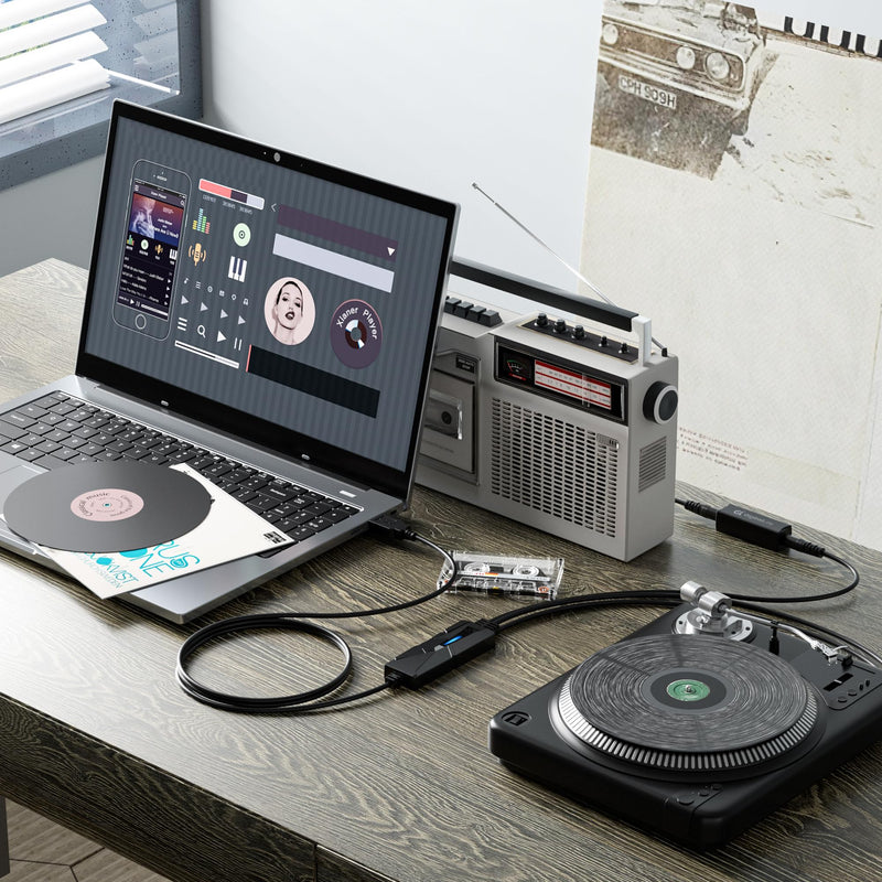 DigitalLife AuralynX Series | USB C Audio Capture Device – Convert Cassette Audio to MP3 via RCA or 3.5mm Input, Compatible with PC/Mac/Linux, for Content Creators and Educators 【1 pcs/Pack】