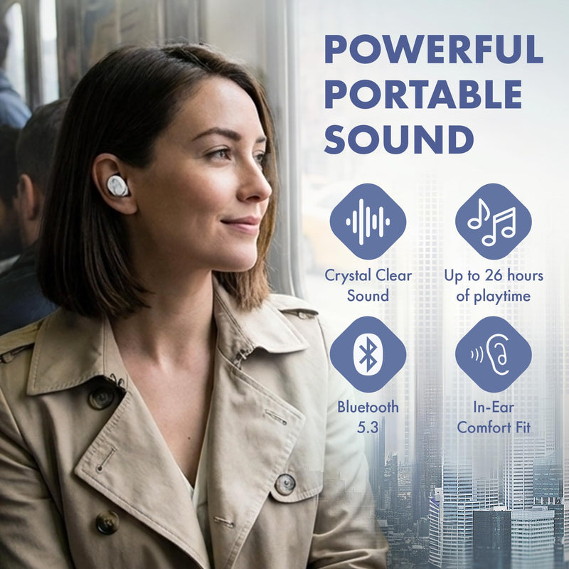 Groovz Go Essential True Wireless Earbuds with Charging Case - Up to 26 Hrs Battery Life - Designed & Engineered in the USA - Sweat-Resistant Bluetooth Earbuds with Built-in Microphone (White Marble) White Marble