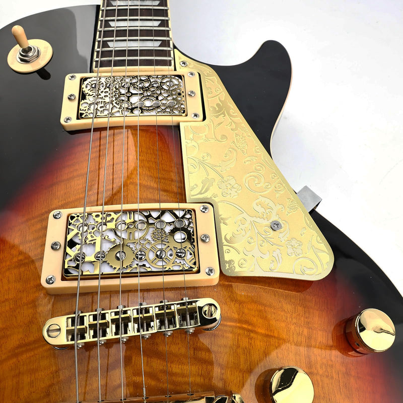 [AUSTRALIA] - Aluminum Alloy LP Pick Guard Scratch Plate 2-Hole Mount Engraved Metal Electric Guitar Pickguard Compatible with Epiphone Epi Les Paul Style Guitar Replacement Parts(Gold) Gold 