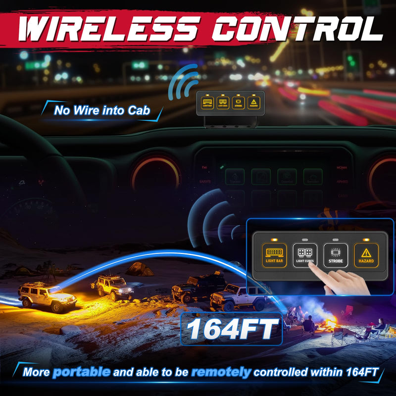 [AUSTRALIA] - OFFROADTOWN 4 Gang Switch Panel Wireless Remote Control 4 Light Modes Multifunction Controller System Compact Mini Relay Switch Box Offroad Light Switch Panel for Trucks UTV ATV SUV Pickup Jeep Boat 
