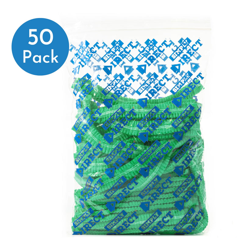 50 x simply direct Green Disposable Hair Net/Mob Caps in a Resealable Bag