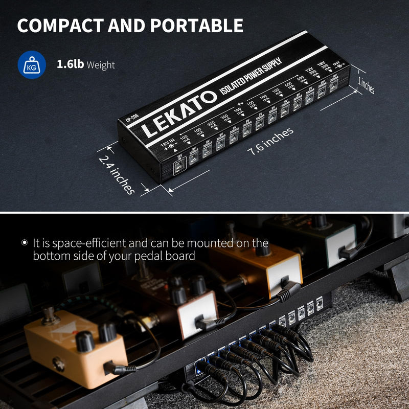 LEKATO Guitar Pedal Power Supply, True Isolated Pedal Power Supply with 12 Ports, Guitar Pedal Power DC Output 9V 12V 18V, Short Circuit Protection for Effect Pedals