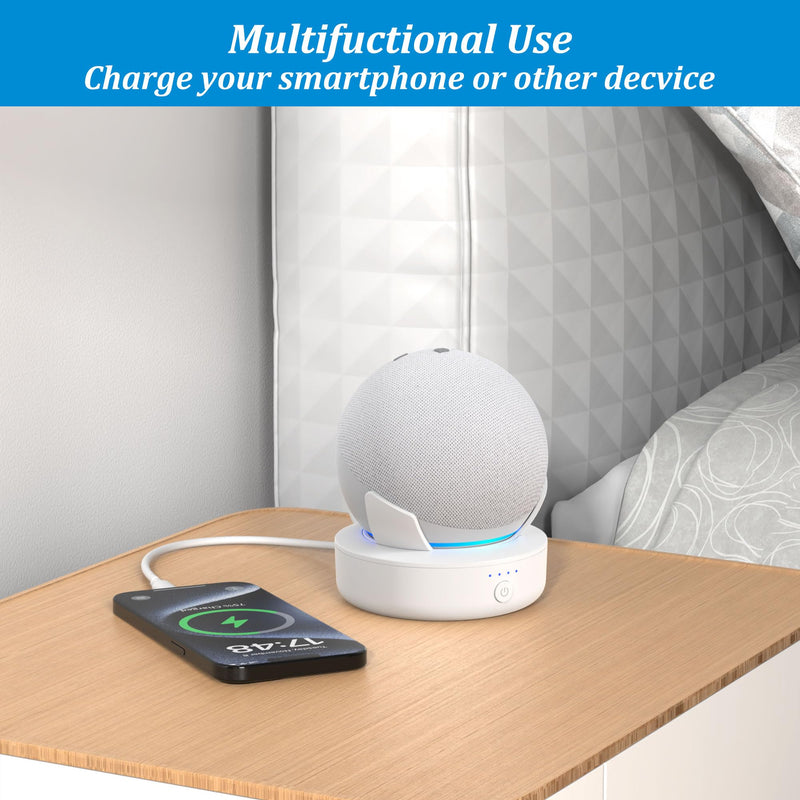 PlusAcc Battery Base for Dot 5th Gen & Dot 4th Gen & Cellphones - 5000 mAh Portable Charger Stand Holder, Rechargeable Charging Dock Station for Dot 5 & Dot 4 & Smartphones & Earbuds (White) White