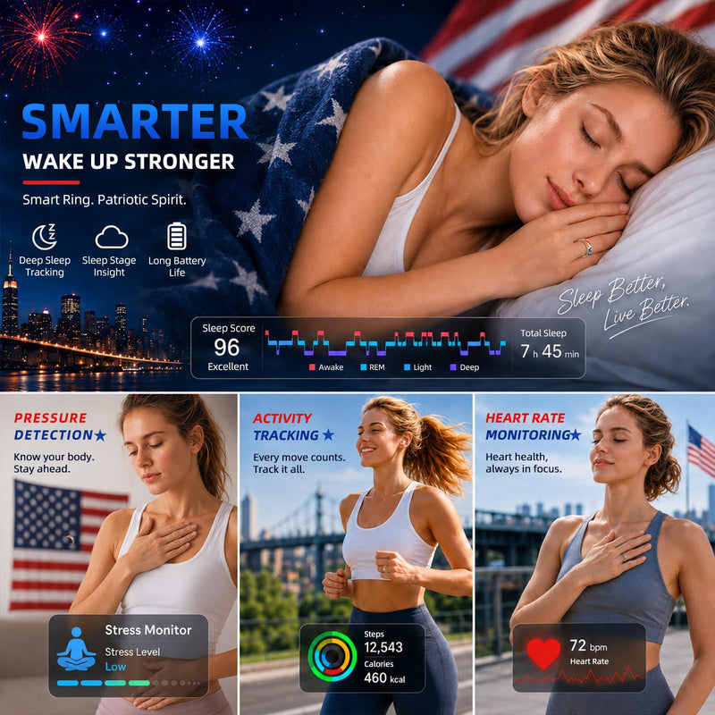 Smart Ring for Women, Health Fitness Trackers Ring | 5ATM & No Subscription Fee, Sleep, Heart Rate, Women's Health, Stress Monitoring, iOS & Android Gold 8