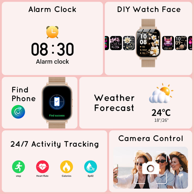 Smart Watch for Women 1000mAh with 3 Band Compatible iPhone & Android 44MM | 30+ Day Battery Life Make/Answer Call with Heart Rate/SpO2/Sleep Monitor, 120+Sport Mode Waterproof Fitness Tracker,Rose Gold Rose Gold 44 MM