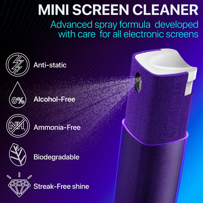 [AUSTRALIA] - Mini Screen Cleaner Spray – Finger Proof Screen Cleaner for Smartphones, iPads, MacBooks, Laptops, Car Screens, Touchscreens – 3 in1 Mist Cleaner, Microfiber Cloth and Protective Cover (Grey) Grey 