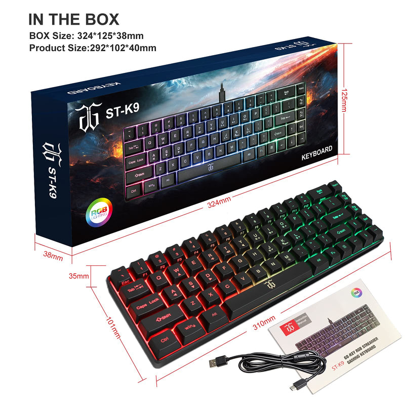 Snpurdiri Wired 65% Gaming Keyboard, 68 Keys Mini Keyboard RGB Backlit,More Pratical Arrow Keys and Edit Keys Than 60 Keyboard, for PC/Mac Gamer, Typist, Travel(Black) Black(detachable cable)