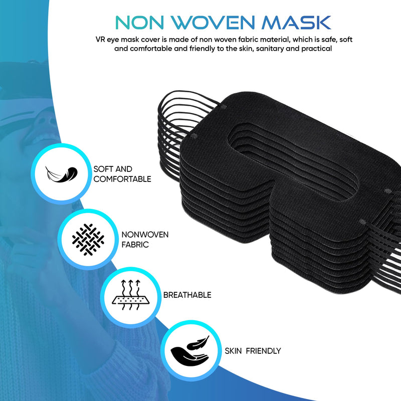 200 Pcs Disposable VR Face Mask Breathable Cover Eye Mask for VR Nonwoven Fabric Sanitary VR Mask, VR Eye Cover Pad - Comfortable, Protective, Sweat-Absorbent Face Covers (Black)