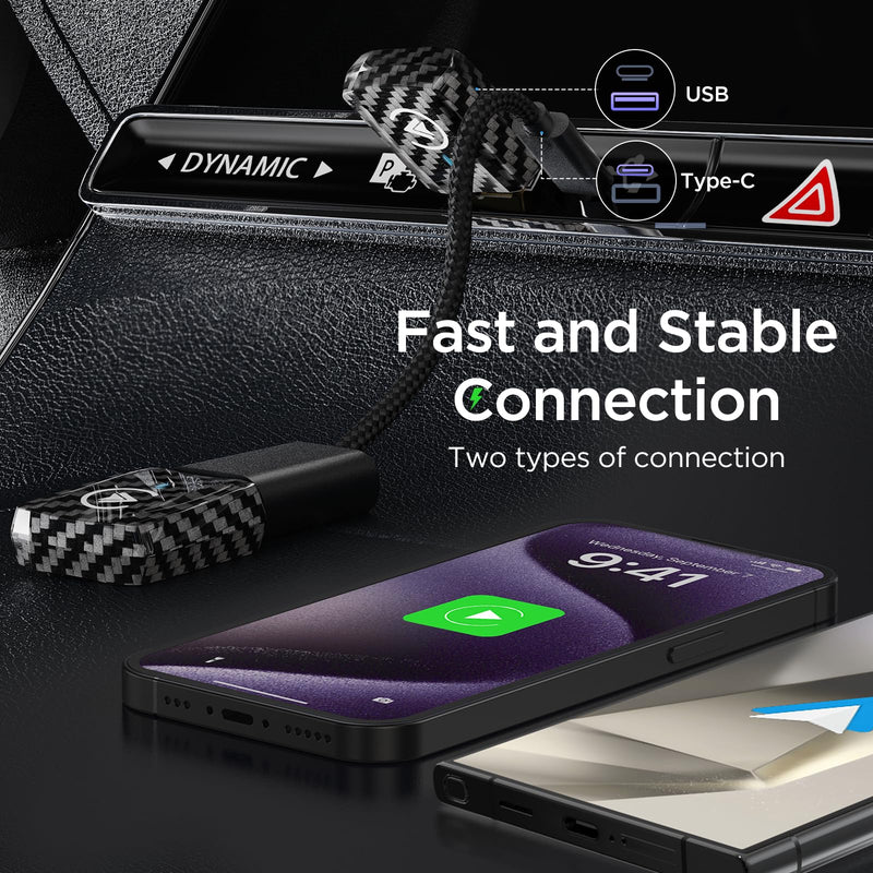 MSXTTLY 2in1 Wireless Carplay Adapter, Android Auto Wireless Adapter | Fast Auto Connect Small Dongle, 5.3 Bluetooth & 5G WiFi, Mini USB Easy Phone Switching, Enhanced Heat Dissipation Design Black