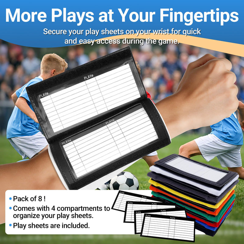 Multicolor Football Play Wristband,Youth and Adult | Softball Wristbands for Signs, Football Quarterback Play Wristbands with 3 Compartments 8 Colors (8-Pack) Youth