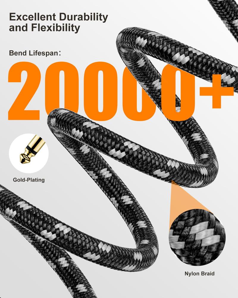 Instrument Cable 15ft(4.5M),Nylon Braided Electric Guitar Cable with 1/4 Inch TS Right Angle to Straight, Amp Cord,Guitar Aux Cord with 22AWG OFC Core for Mixer,Microphone,Mandolin,Pro Audio 15 Feet Right Angle& Straight 22AWG