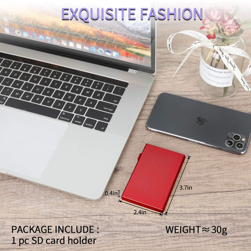 SD Card Holder, SD Card Case, LAVILI CF Memory Card Holder Case Aluminum Alloy Hard Shell, Double-Layer Capacity for 6SD Cards and 12 TF Cards Red Color