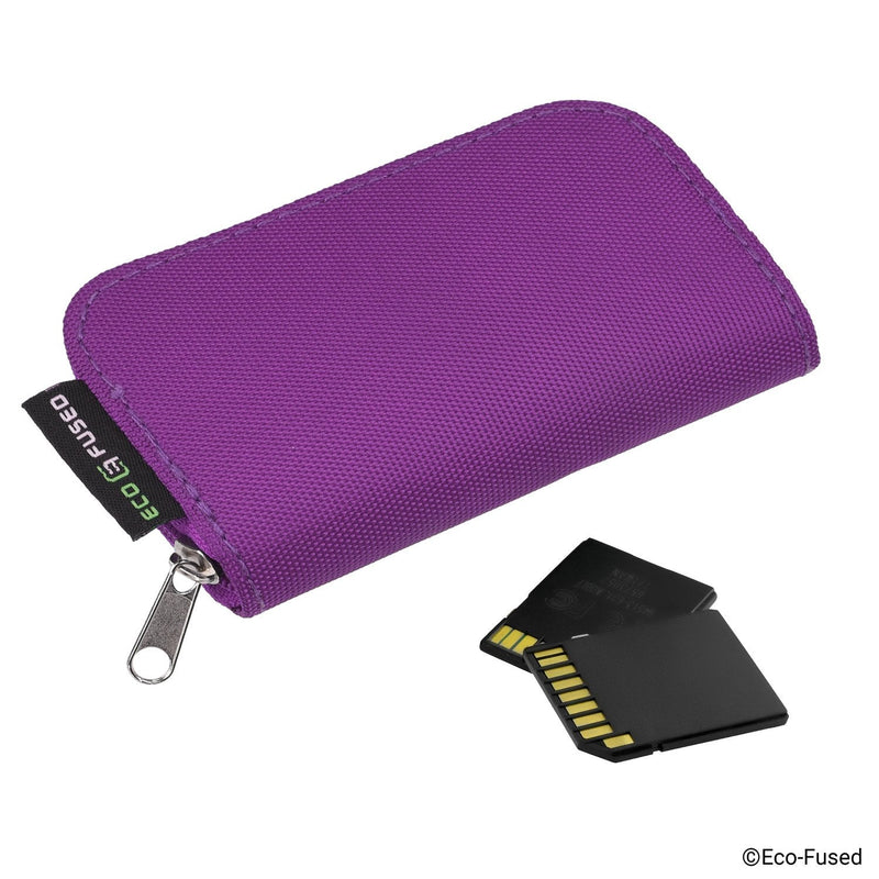 Eco-Fused Memory Card Carrying Case - Suitable for SDHC and SD Cards - 8 Pages and 22 Slots - ECO-FUSED Microfiber Cleaning Cloth Included - 2 Pack - 44 Slots, Grey + Purple