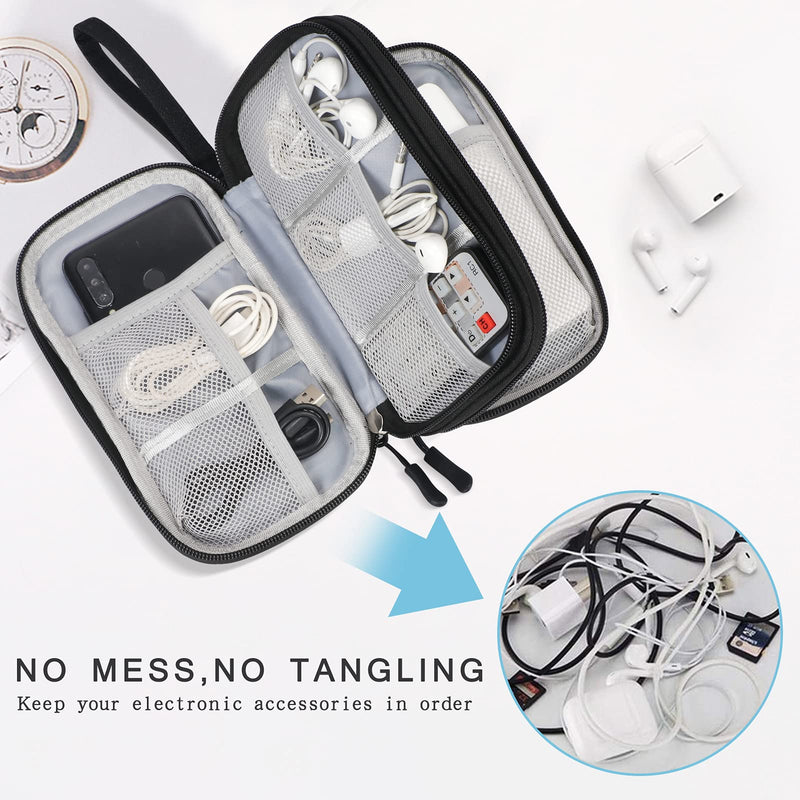 Skycase Travel Cable Organizer,Electronics Accessories Cases, All-in-One Storage Bag,[Waterproof] Accessories Carry Bag for USB Data Cable,Earphone Wire,Power Bank, Phone,Black-1 Black Medium