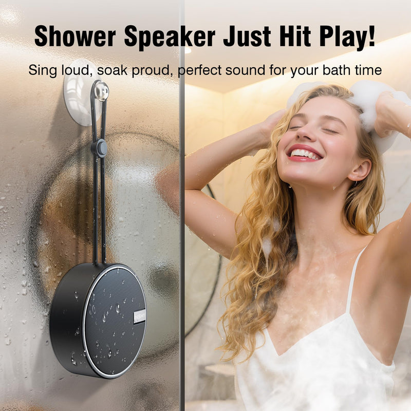 INSMY C12 IPX7 Waterproof Shower Bluetooth Speaker, Portable Small Speaker, Speakers Bluetooth Wireless Loud Clear Sound Support TF Card Suction Cup for Kayak Canoe Beach Gift (Black) Black