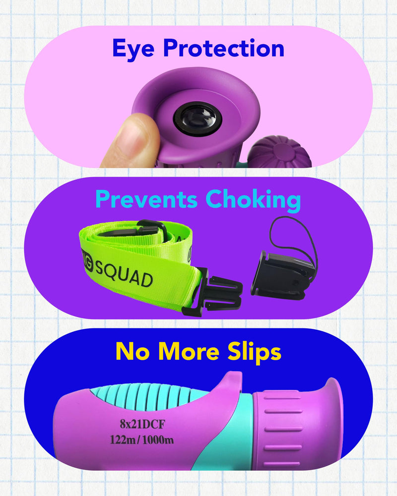 Kids Binoculars 8x21 Pink- Girls Age 3-12, Shock Proof Compact Binoculars for Kids Set- Neck Strap, Compass, Carabiner, Case- High-Resolution Optics Child Gift Toy for Bird Watching, Hiking, Spy Pink/Blue