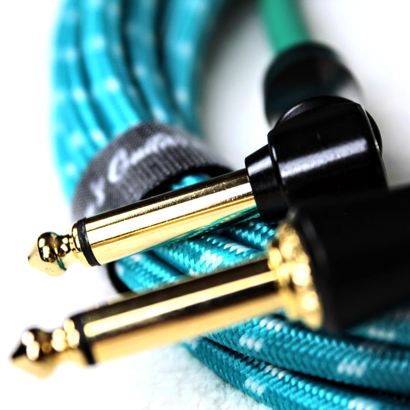 Dan's Guitar Store Instrument Cable (4.5m / 14ft Inline/Right-angle) 1/4 Jack 21AWG OFC 18k gold connector Self-silencing Precision Instrument Cable 4.5 Metre / 14 ft Inline / Right Angle
