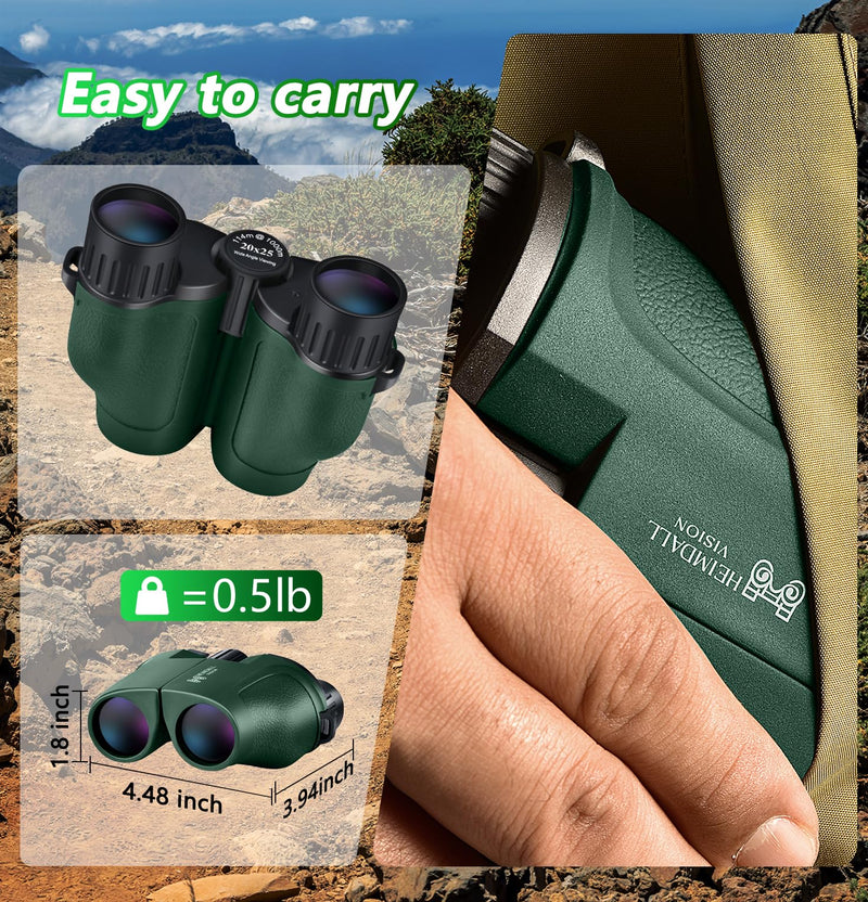Small Compact Binoculars Adults Kids - 20x25 Mini Pocket Binocular for Bird Watching, Waterproof Portable Powerful Binocular, Lightweight High Powered Easy Focus Binoculars for Concert, Outdoor Hiking