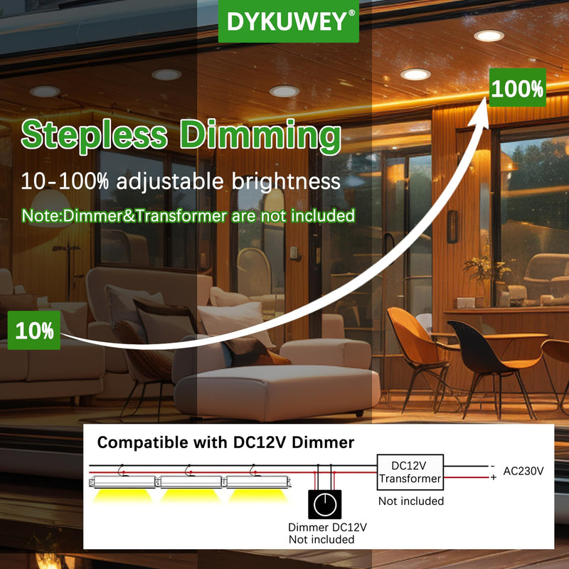 [AUSTRALIA] - DYKUWEY Set of 4 LED Recessed Spotlights, 12 V, 3 W, Recessed Spotlights, LED Flat Hole 55-58 mm and 14 mm Flat, LED Spot 12 V IP44 Dimmable Ceiling Spotlight, Furniture Recessed Spotlights (Nickel Nickel Warm White 3000 K 