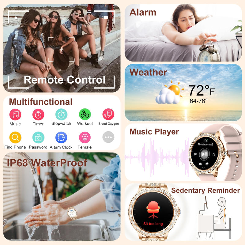 Smart Watches for Women (Answer/Make Call),120+ Sport Fitness Tracker Smartwatch for Android iOS,1.32" HD Screen with Heart Rate/Blood Oxygen/Sleep Monitor/AI Voice Watches for Women,3 Straps