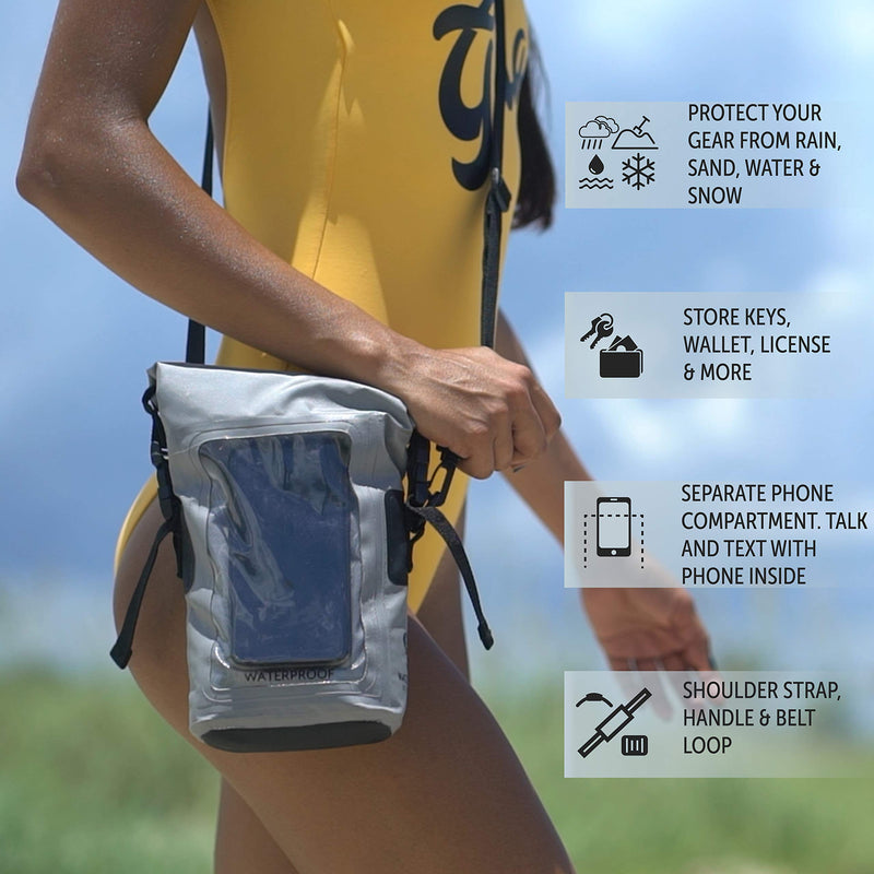 geckobrands Waterproof Phone Tote with 2L Dry Bag and Adjustable Strap – Protect Your Phone and Valuables While on The Go Neon Blue