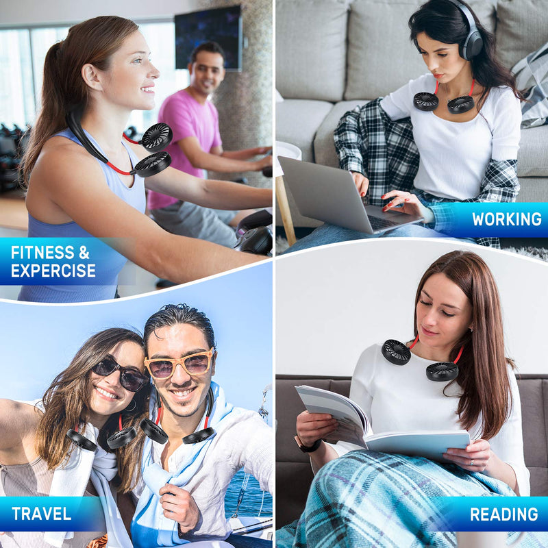 Neck Fan Portable Personal Hand Free Mini Lazy person USB Neck Fan 360 Degree Rotation Cooling Handheld Wearable Suitable Fan for Office Household Travel Room Outdoor Sports (Black) Black