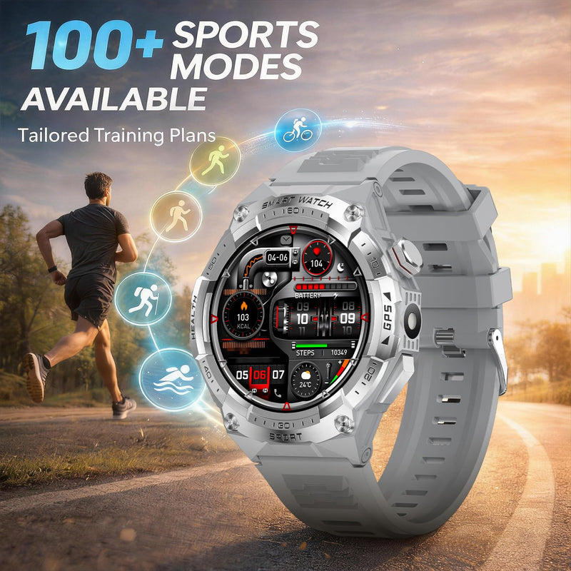 Military Smart Watch for Men with Built-in GPS,115 Sport Mode Fitness Tracker，24/7 Heart Rate Sleep Monitor，Answer/Make Calls/60 Days Battery,3ATM Waterproof Smartwatch for Android iPhone,Silver
