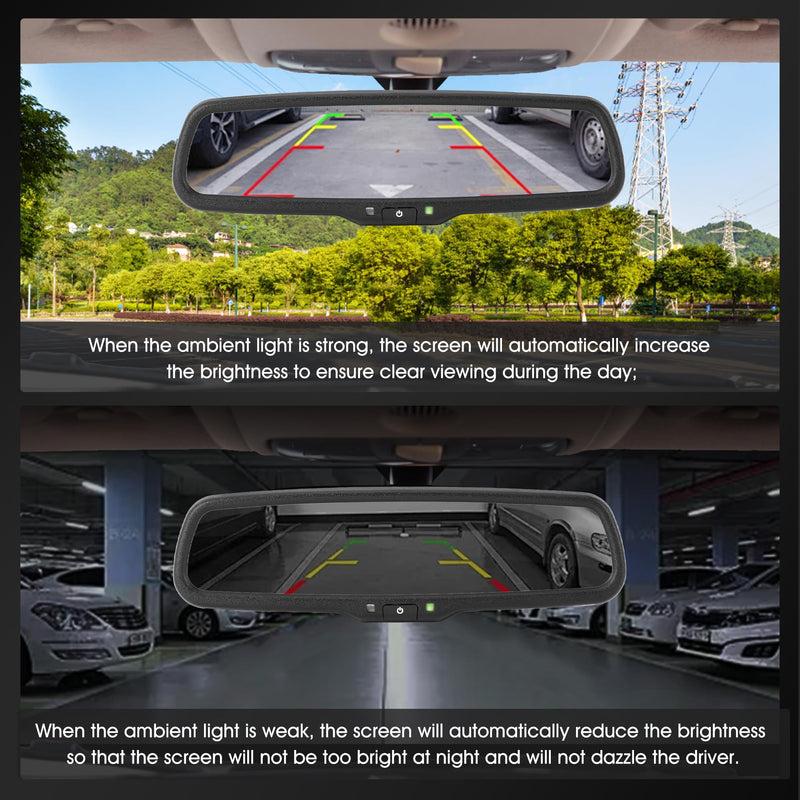 4.3inch Rear View Mirror Monitor, Auto-Dimming Rearview Monitor,480 * 272, 500 cd / m2 HD Reverse Camera System for Trucks & Van,Camera Monitor Parking Aid with Bracket