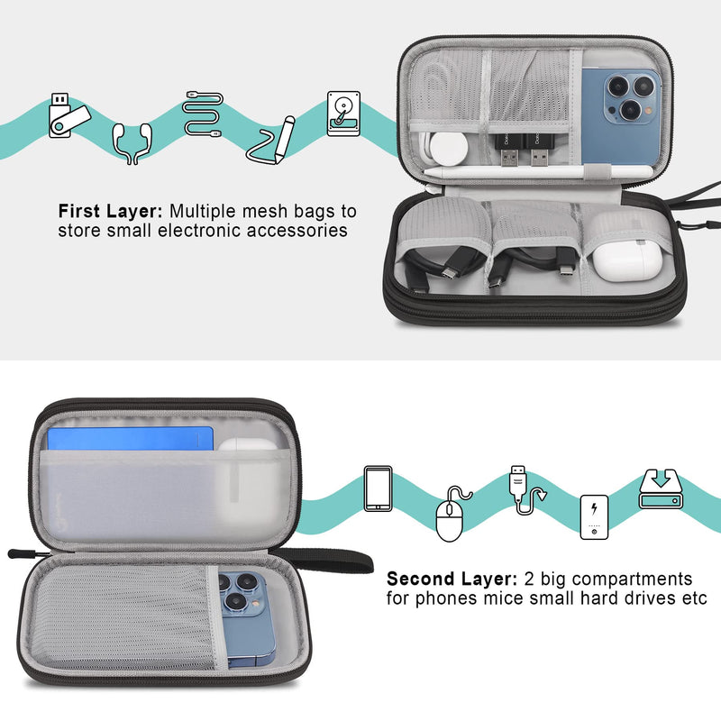 Elonbo Electronic Organizer, Travel Cable Pouch Bag Electronics Accessories Carry Case Portable Tech Gadgets, Double Layers All-in-One Storage Bags for Cables, Cord, Charger, Earphone, Black