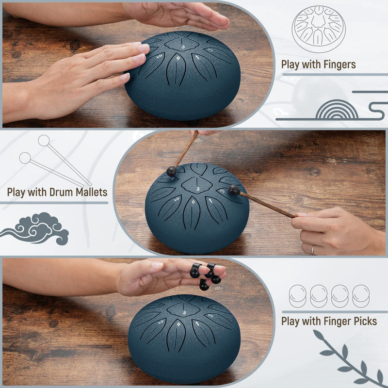 [AUSTRALIA] - LEKATO Steel Tongue Drum 6 Inch 11 Note Sound Healing Beginner Handpan Drum Percussion for Meditation Yoga Musical Education 