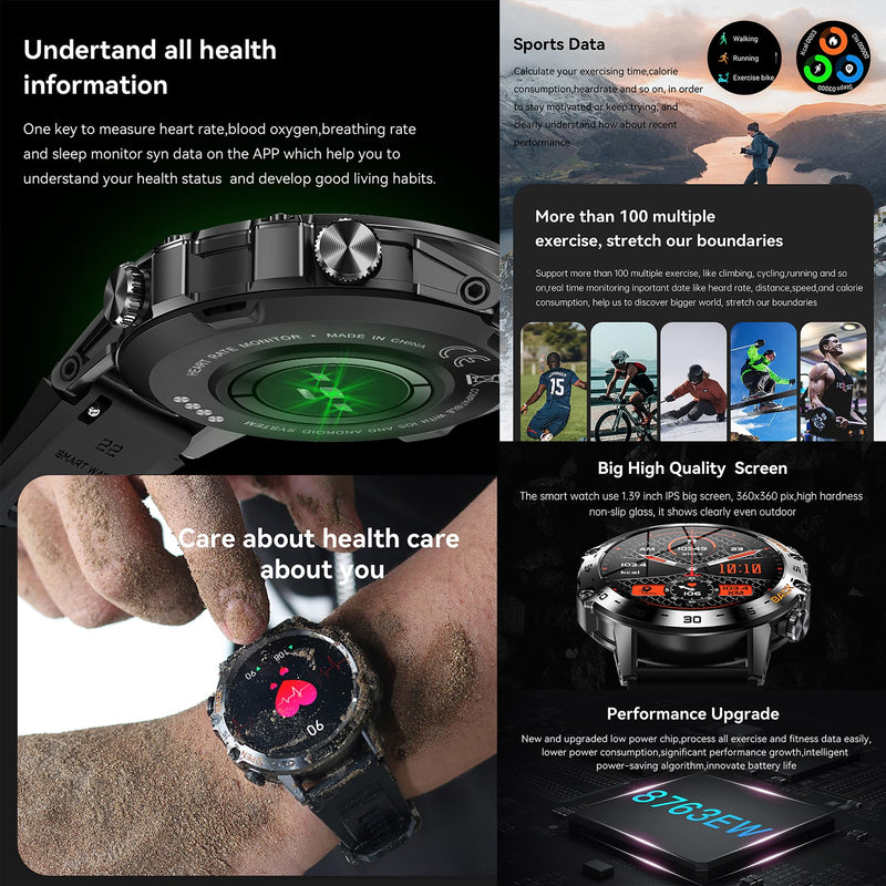 Military Smart Watch for Men(Make/Answer Call), 1.39" HD Bluetooth Tactical Fitness Tracker Smartwatch for Android iOS Phones, Outdoor 5ATM Waterproof Digital Watches Step Counter, 3 Straps (Silver) Silver