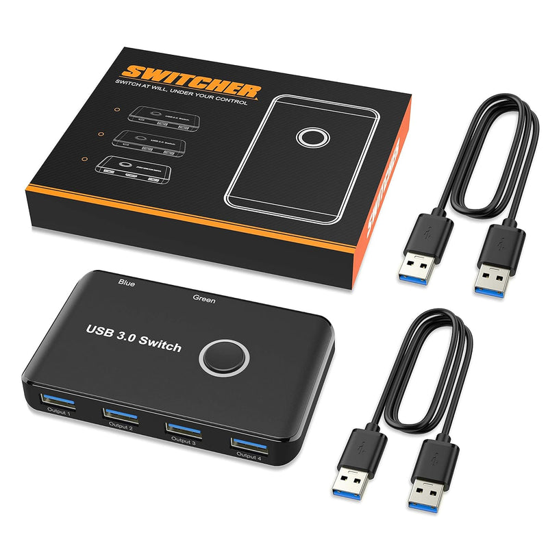 USB 3.0 Switch, USB Switcher 2 Computers Share 4 USB for PC Mouse Keyboard Printer Scanner, USB KVM Switch Selector Compatible with Windows, Mac, Linux Black
