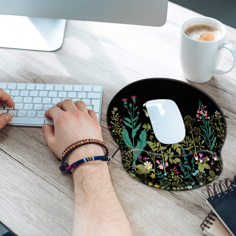 Ergonomic Mouse Pad with Wrist Support Gel [30% Larger], iDonzon Cute Soft Wrist Rest Pad with Non-Slip Rubber Base, Easy Typing & Pain Relief - Garden Flowers Round